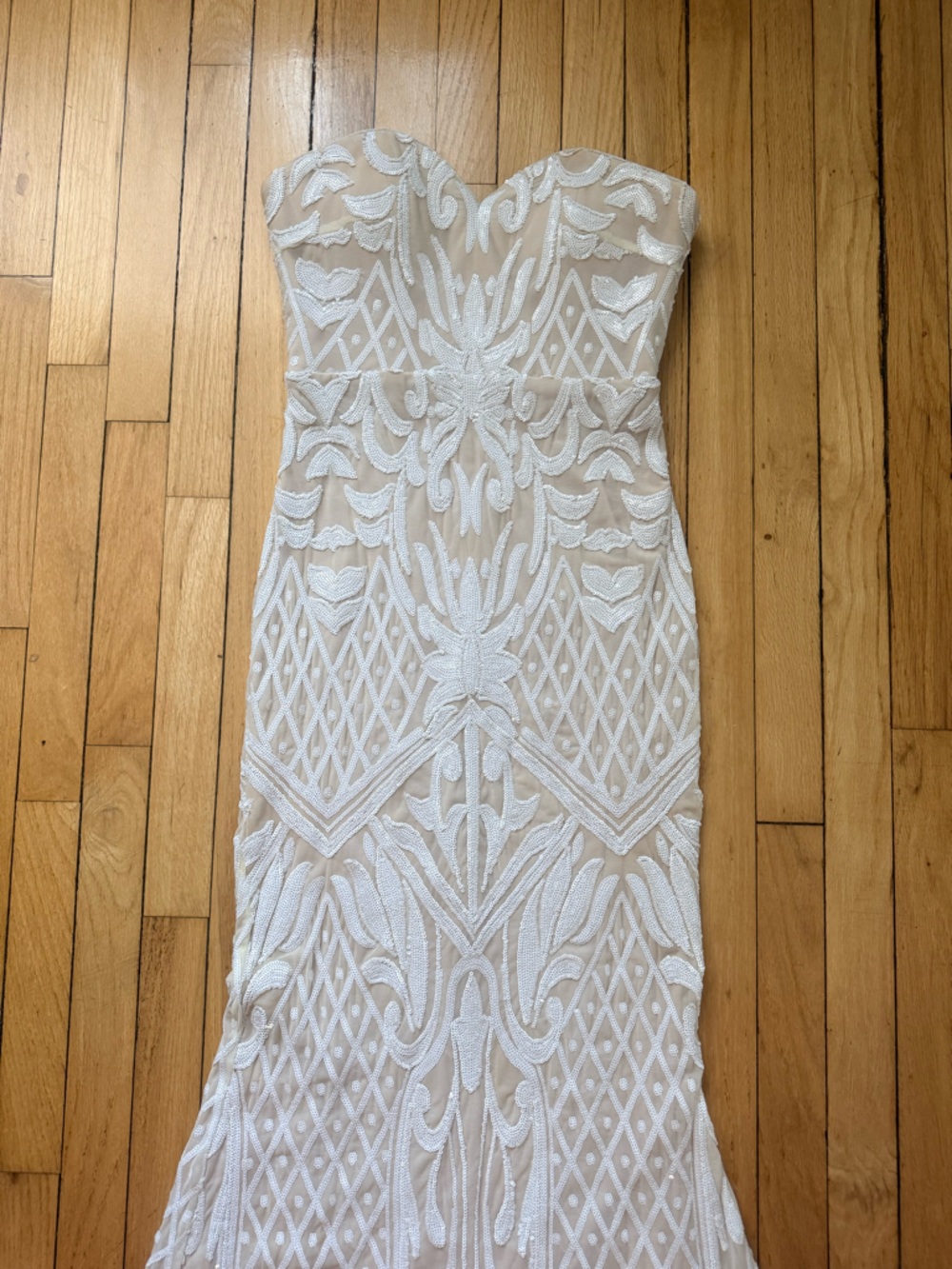 Strapless Ivory Lace Mermaid Evening Dress - Picture 3 of 9